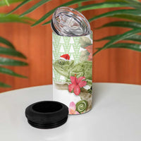 Pastel Green Hawaii Chameleon Christmas 4 in 1 Can Cooler Tumbler Mele Kalikimaka Kakau - Watercolor LT14 - Polynesian Pride