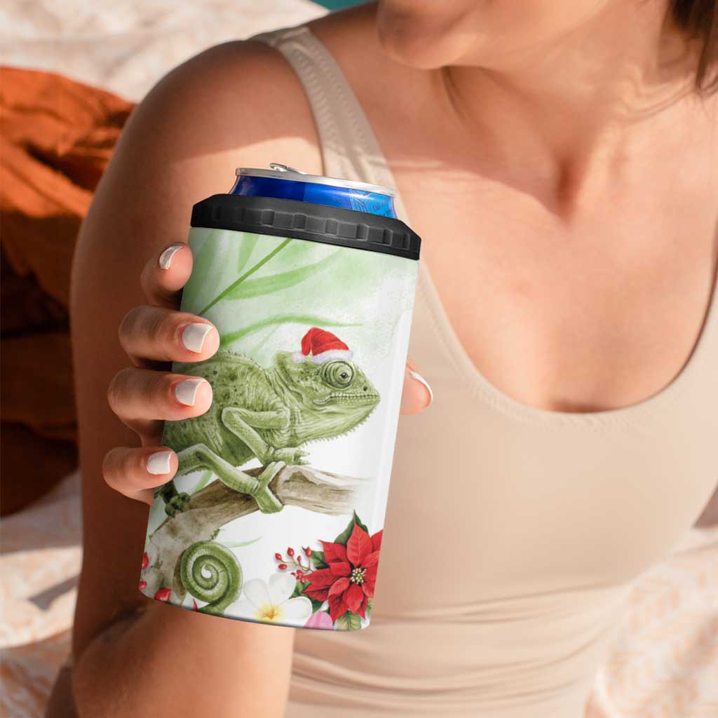 Pastel Green Hawaii Chameleon Christmas 4 in 1 Can Cooler Tumbler Mele Kalikimaka Kakau - Watercolor LT14 - Polynesian Pride