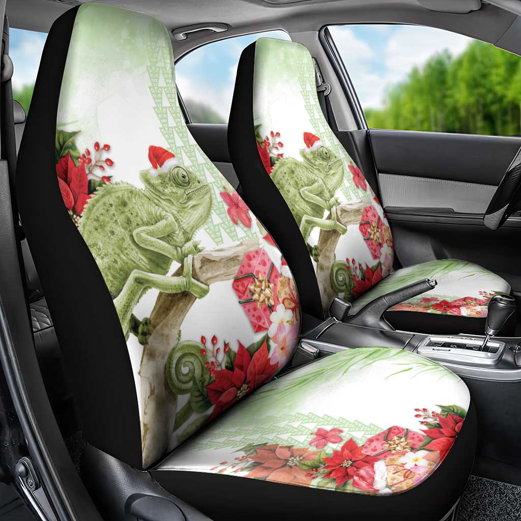 Pastel Green Hawaii Chameleon Christmas Car Seat Cover Mele Kalikimaka Kakau - Watercolor LT14 - Polynesian Pride