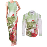 Pastel Green Hawaii Chameleon Christmas Couples Matching Tank Maxi Dress and Long Sleeve Button Shirt Mele Kalikimaka Kakau - Watercolor LT14 Green - Polynesian Pride