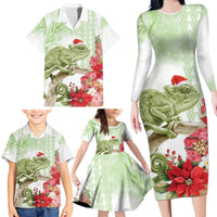 Pastel Green Hawaii Chameleon Christmas Family Matching Long Sleeve Bodycon Dress and Hawaiian Shirt Mele Kalikimaka Kakau - Watercolor LT14 - Polynesian Pride