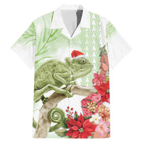 Pastel Green Hawaii Chameleon Christmas Family Matching Mermaid Dress and Hawaiian Shirt Mele Kalikimaka Kakau - Watercolor LT14 Dad's Shirt - Short Sleeve Green - Polynesian Pride