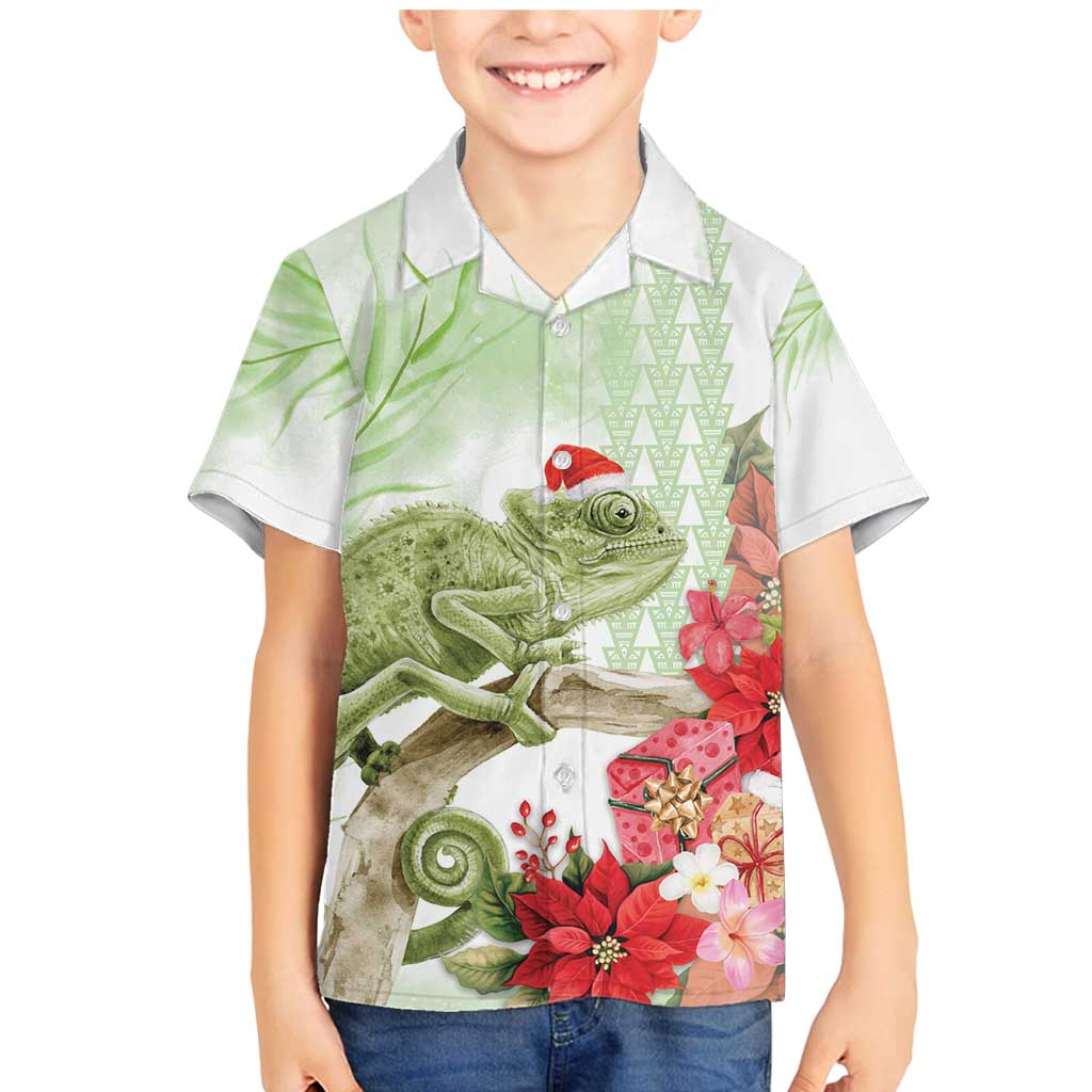 Pastel Green Hawaii Chameleon Christmas Family Matching Mermaid Dress and Hawaiian Shirt Mele Kalikimaka Kakau - Watercolor LT14 Son's Shirt Green - Polynesian Pride