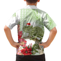 Pastel Green Hawaii Chameleon Christmas Family Matching Off The Shoulder Long Sleeve Dress and Hawaiian Shirt Mele Kalikimaka Kakau - Watercolor LT14 - Polynesian Pride