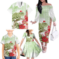 Pastel Green Hawaii Chameleon Christmas Family Matching Off The Shoulder Long Sleeve Dress and Hawaiian Shirt Mele Kalikimaka Kakau - Watercolor LT14 - Polynesian Pride