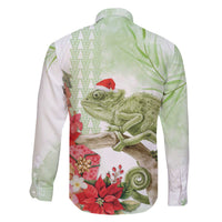Pastel Green Hawaii Chameleon Christmas Family Matching Off The Shoulder Long Sleeve Dress and Hawaiian Shirt Mele Kalikimaka Kakau - Watercolor LT14 - Polynesian Pride