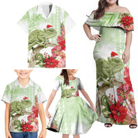 Pastel Green Hawaii Chameleon Christmas Family Matching Off Shoulder Maxi Dress and Hawaiian Shirt Mele Kalikimaka Kakau - Watercolor LT14 - Polynesian Pride