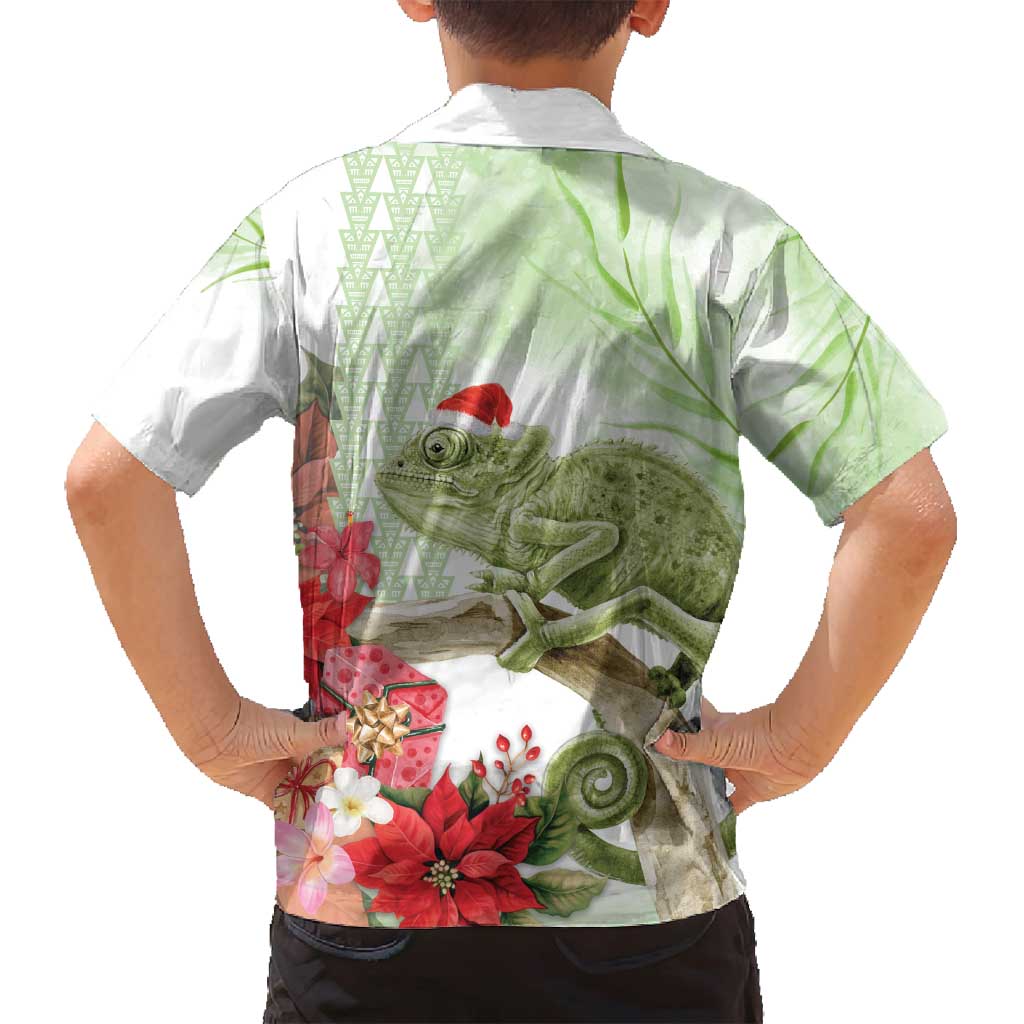 Pastel Green Hawaii Chameleon Christmas Family Matching Off Shoulder Short Dress and Hawaiian Shirt Mele Kalikimaka Kakau - Watercolor LT14 - Polynesian Pride