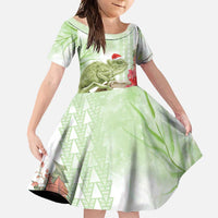 Pastel Green Hawaii Chameleon Christmas Family Matching Tank Maxi Dress and Hawaiian Shirt Mele Kalikimaka Kakau - Watercolor LT14 Daughter's Dress Green - Polynesian Pride