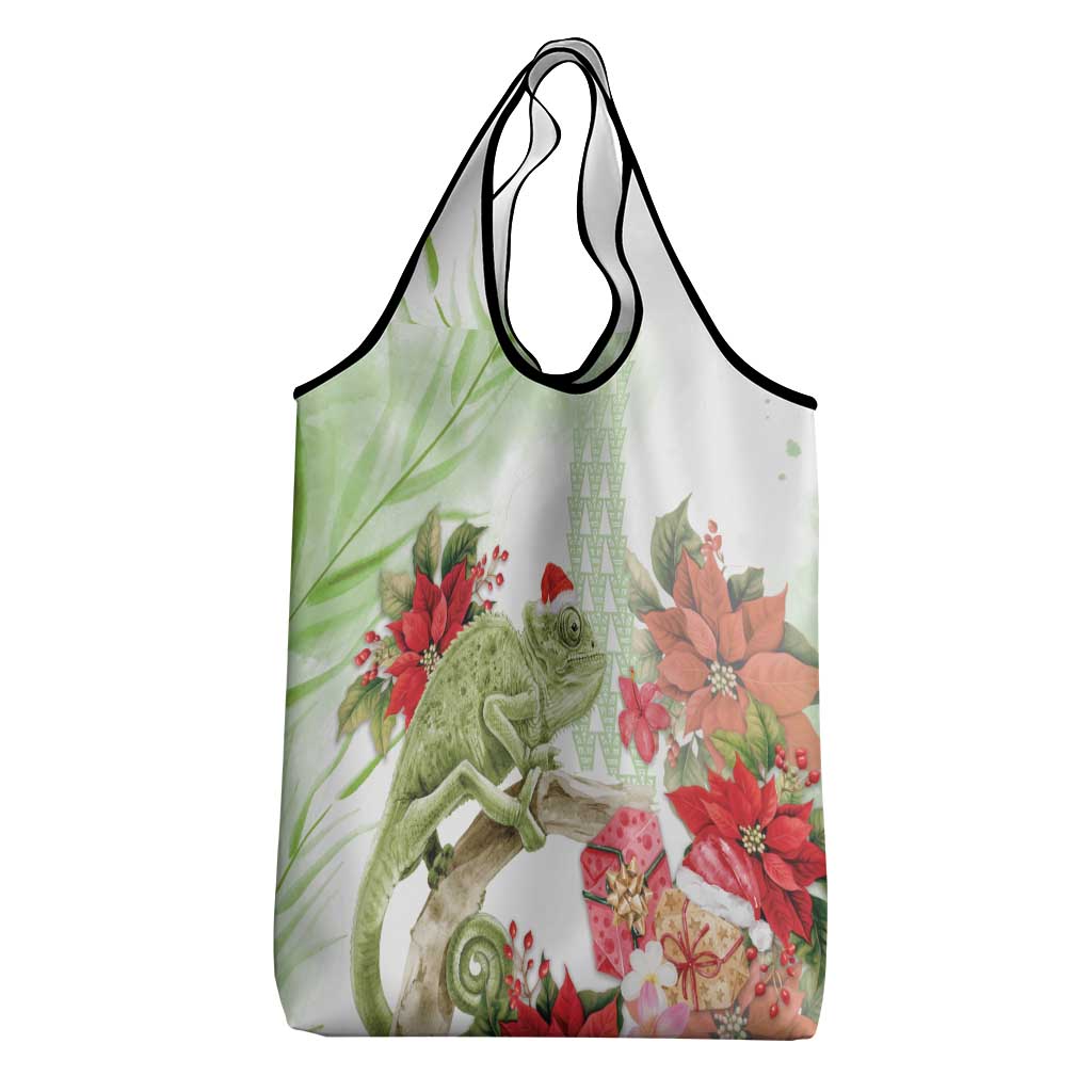Pastel Green Hawaii Chameleon Christmas Grocery Bag Mele Kalikimaka Kakau - Watercolor LT14 - Polynesian Pride