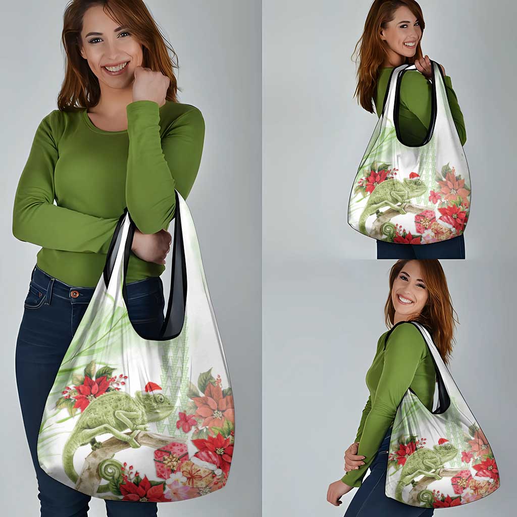 Pastel Green Hawaii Chameleon Christmas Grocery Bag Mele Kalikimaka Kakau - Watercolor LT14 - Polynesian Pride