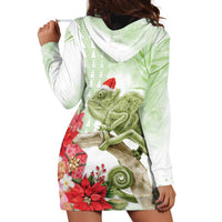 Pastel Green Hawaii Chameleon Christmas Hoodie Dress Mele Kalikimaka Kakau - Watercolor LT14 - Polynesian Pride