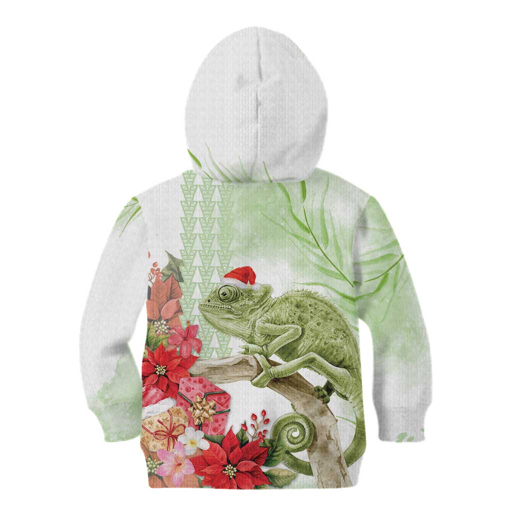 Pastel Green Hawaii Chameleon Christmas Kid Hoodie Mele Kalikimaka Kakau - Watercolor LT14 - Polynesian Pride