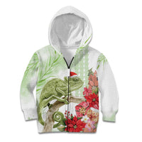 Pastel Green Hawaii Chameleon Christmas Kid Hoodie Mele Kalikimaka Kakau - Watercolor LT14 Zip Hoodie Green - Polynesian Pride