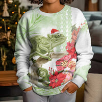 Pastel Green Hawaii Chameleon Christmas Kid Ugly Christmas Sweater Mele Kalikimaka Kakau - Watercolor LT14 - Polynesian Pride