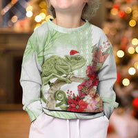 Pastel Green Hawaii Chameleon Christmas Kid Ugly Christmas Sweater Mele Kalikimaka Kakau - Watercolor LT14 - Polynesian Pride