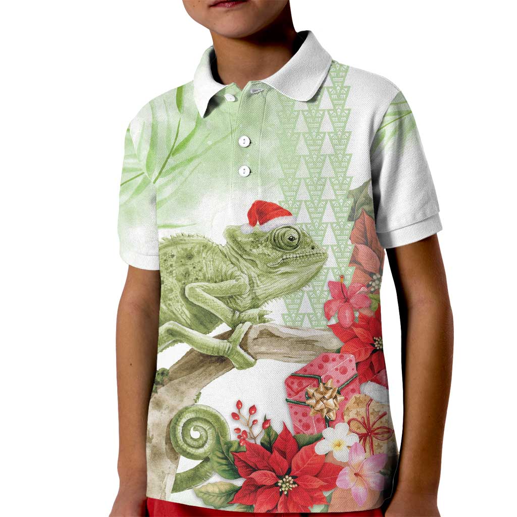 Pastel Green Hawaii Chameleon Christmas Kid Polo Shirt Mele Kalikimaka Kakau - Watercolor LT14 Kid Green - Polynesian Pride