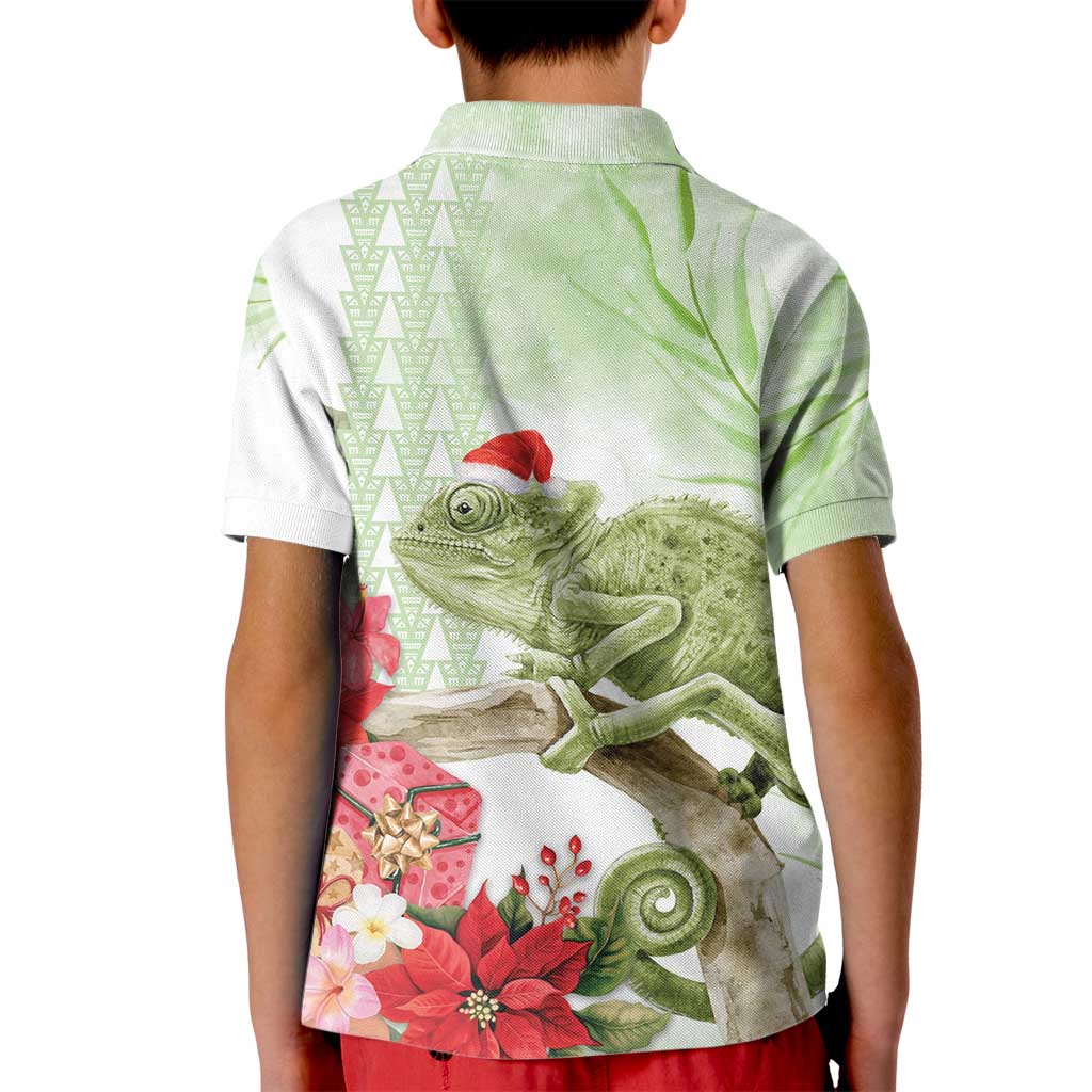 Pastel Green Hawaii Chameleon Christmas Kid Polo Shirt Mele Kalikimaka Kakau - Watercolor LT14 - Polynesian Pride