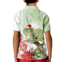 Pastel Green Hawaii Chameleon Christmas Kid Polo Shirt Mele Kalikimaka Kakau - Watercolor LT14 - Polynesian Pride