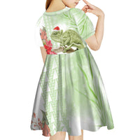 Pastel Green Hawaii Chameleon Christmas Kid Short Sleeve Dress Mele Kalikimaka Kakau - Watercolor LT14 - Polynesian Pride