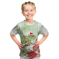 Pastel Green Hawaii Chameleon Christmas Kid T Shirt Mele Kalikimaka Kakau - Watercolor LT14 Green - Polynesian Pride