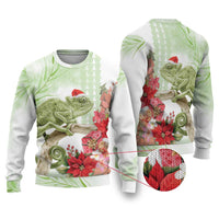Pastel Green Hawaii Chameleon Christmas Ugly Christmas Sweater Mele Kalikimaka Kakau - Watercolor LT14 Green - Polynesian Pride