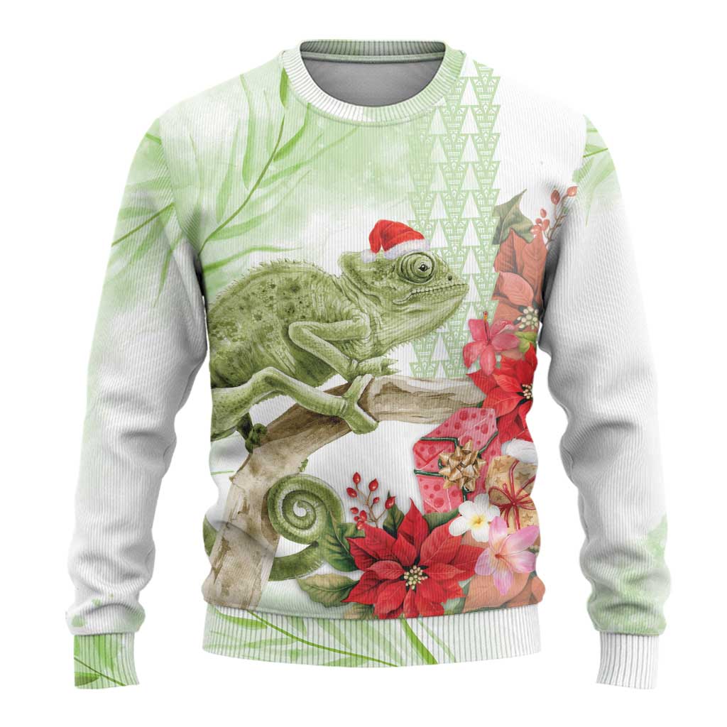 Pastel Green Hawaii Chameleon Christmas Ugly Christmas Sweater Mele Kalikimaka Kakau - Watercolor LT14 - Polynesian Pride