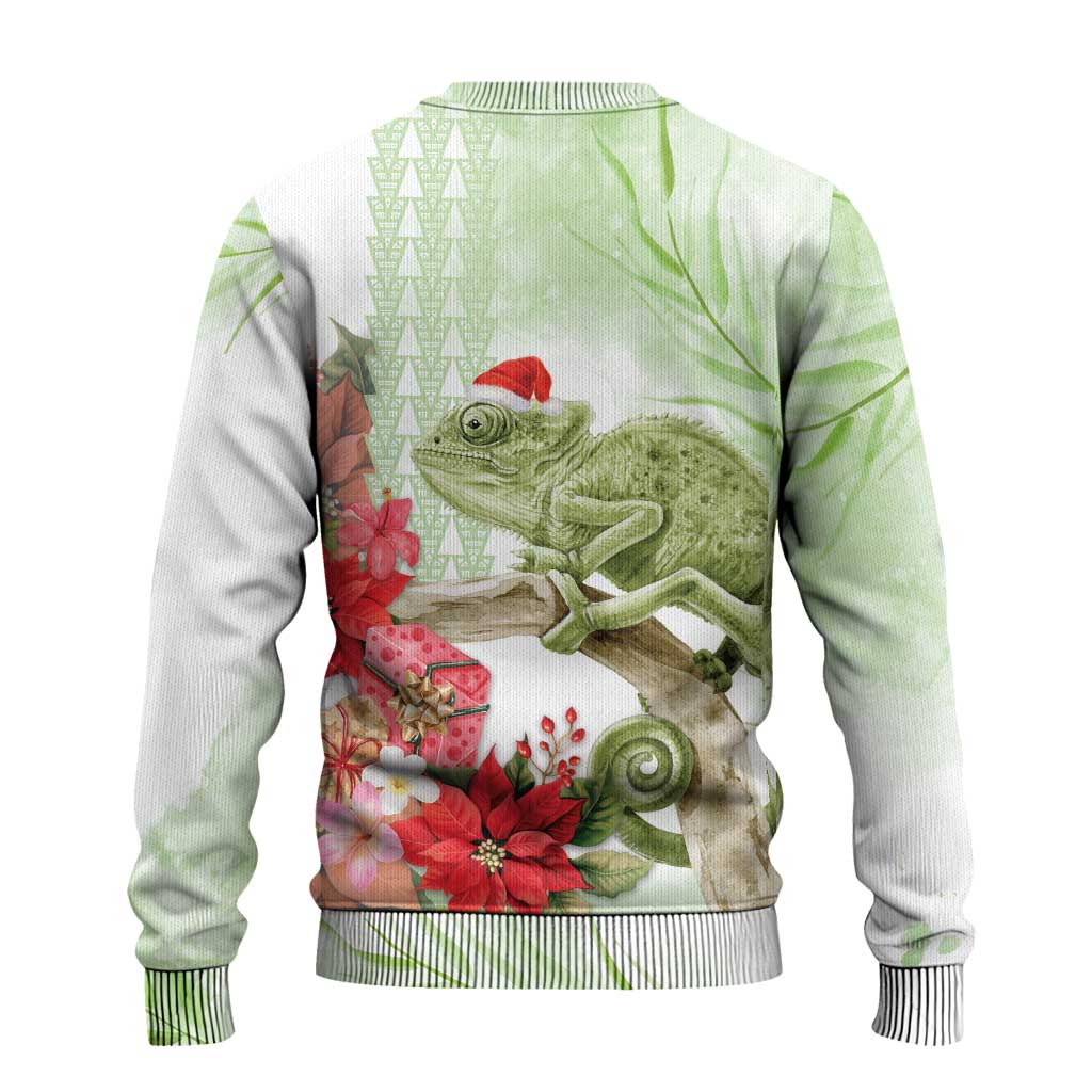 Pastel Green Hawaii Chameleon Christmas Ugly Christmas Sweater Mele Kalikimaka Kakau - Watercolor LT14 - Polynesian Pride