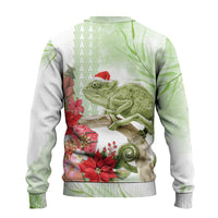 Pastel Green Hawaii Chameleon Christmas Ugly Christmas Sweater Mele Kalikimaka Kakau - Watercolor LT14 - Polynesian Pride