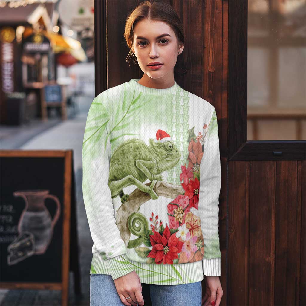 Pastel Green Hawaii Chameleon Christmas Ugly Christmas Sweater Mele Kalikimaka Kakau - Watercolor LT14 - Polynesian Pride