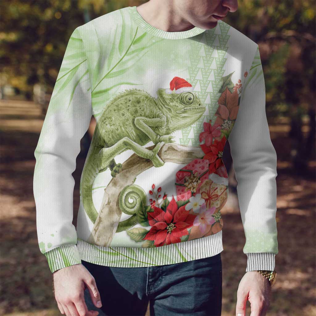 Pastel Green Hawaii Chameleon Christmas Ugly Christmas Sweater Mele Kalikimaka Kakau - Watercolor LT14 - Polynesian Pride