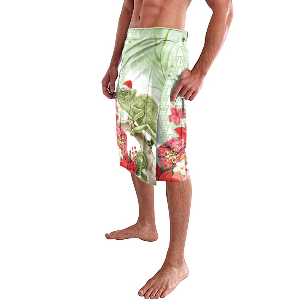 Pastel Green Hawaii Chameleon Christmas Lavalava Mele Kalikimaka Kakau - Watercolor