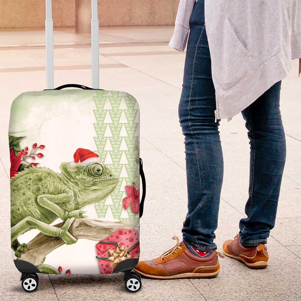 Pastel Green Hawaii Chameleon Christmas Luggage Cover Mele Kalikimaka Kakau - Watercolor LT14 Green - Polynesian Pride