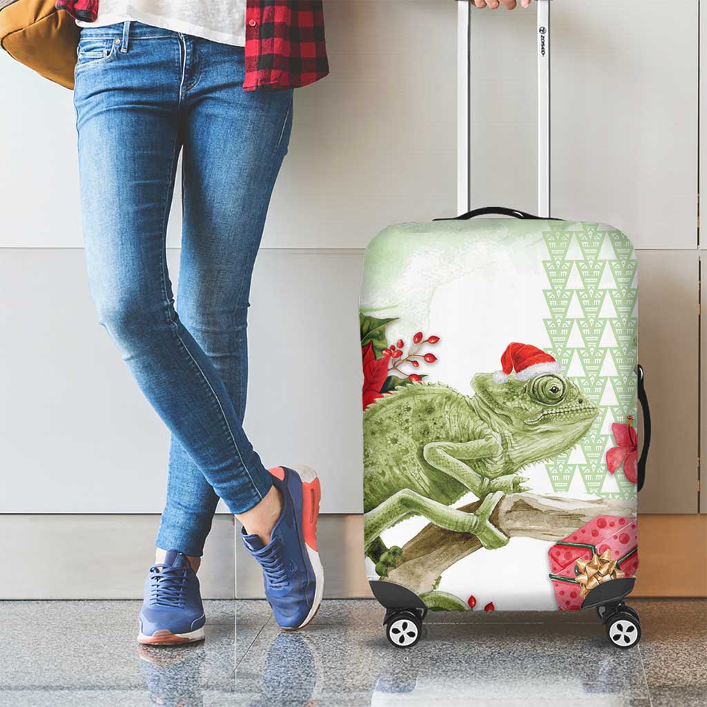 Pastel Green Hawaii Chameleon Christmas Luggage Cover Mele Kalikimaka Kakau - Watercolor LT14 - Polynesian Pride