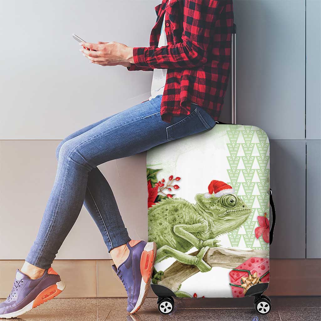 Pastel Green Hawaii Chameleon Christmas Luggage Cover Mele Kalikimaka Kakau - Watercolor LT14 - Polynesian Pride