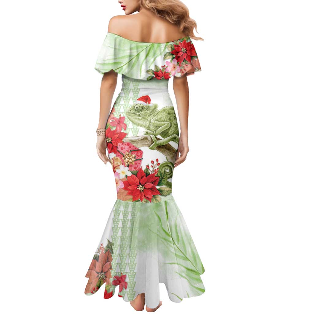 Pastel Green Hawaii Chameleon Christmas Mermaid Dress Mele Kalikimaka Kakau - Watercolor LT14 - Polynesian Pride