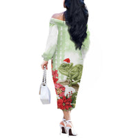 Pastel Green Hawaii Chameleon Christmas Off The Shoulder Long Sleeve Dress Mele Kalikimaka Kakau - Watercolor LT14 - Polynesian Pride