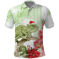 Pastel Green Hawaii Chameleon Christmas Polo Shirt Mele Kalikimaka Kakau - Watercolor LT14 Green - Polynesian Pride