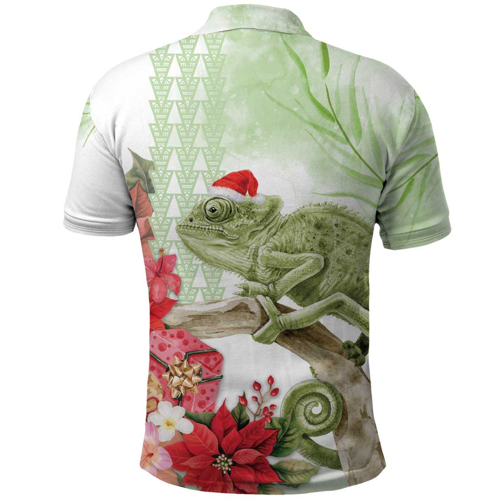 Pastel Green Hawaii Chameleon Christmas Polo Shirt Mele Kalikimaka Kakau - Watercolor LT14 - Polynesian Pride