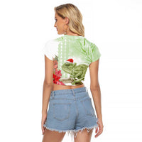 Pastel Green Hawaii Chameleon Christmas Raglan Cropped T Shirt Mele Kalikimaka Kakau - Watercolor LT14 - Polynesian Pride