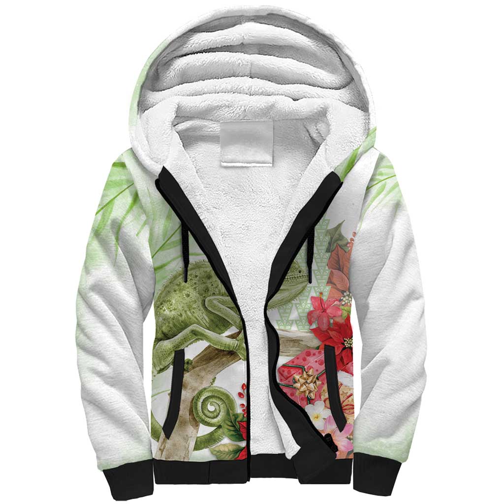 Pastel Green Hawaii Chameleon Christmas Sherpa Hoodie Mele Kalikimaka Kakau - Watercolor LT14 Unisex Green - Polynesian Pride