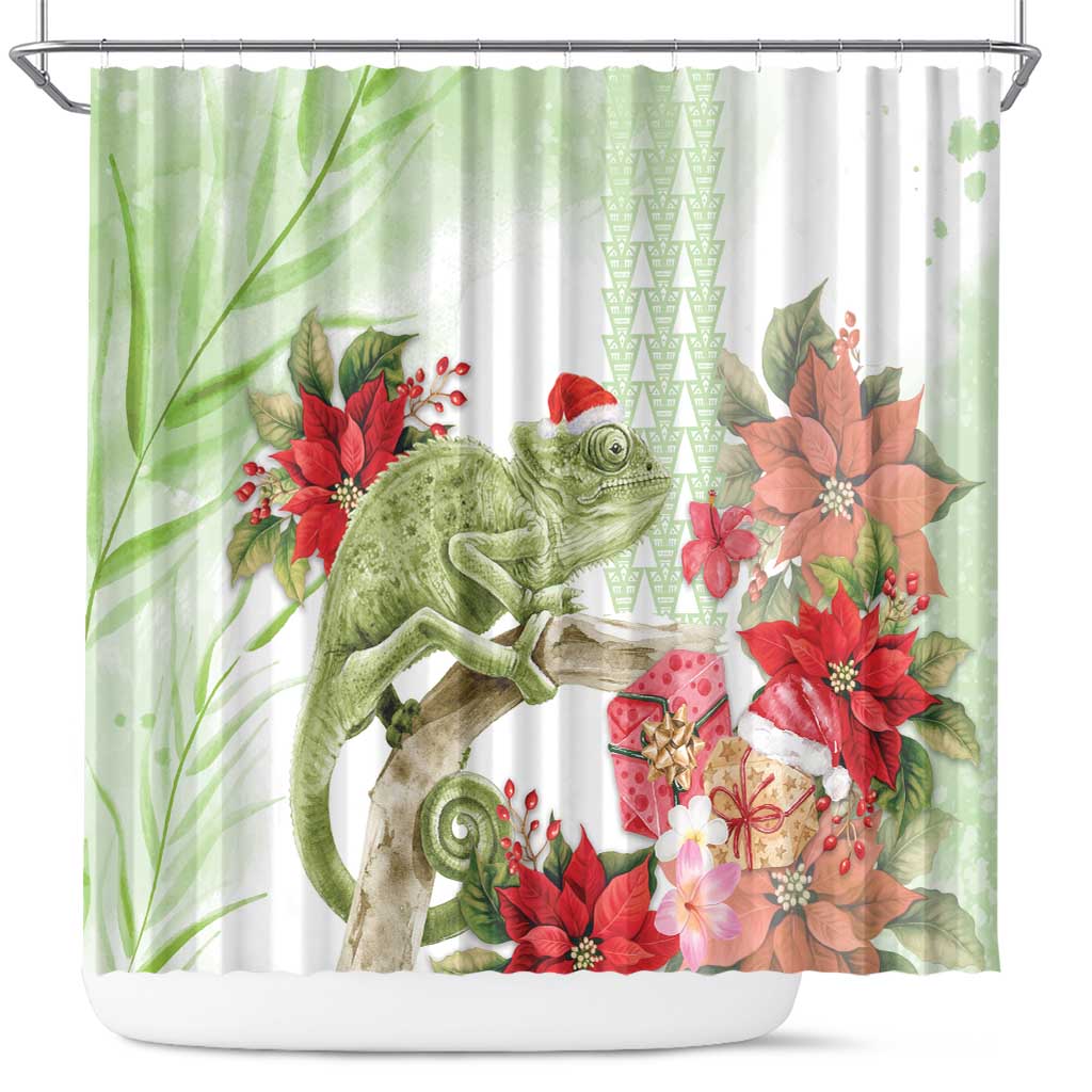 Pastel Green Hawaii Chameleon Christmas Shower Curtain Mele Kalikimaka Kakau - Watercolor LT14 Green - Polynesian Pride