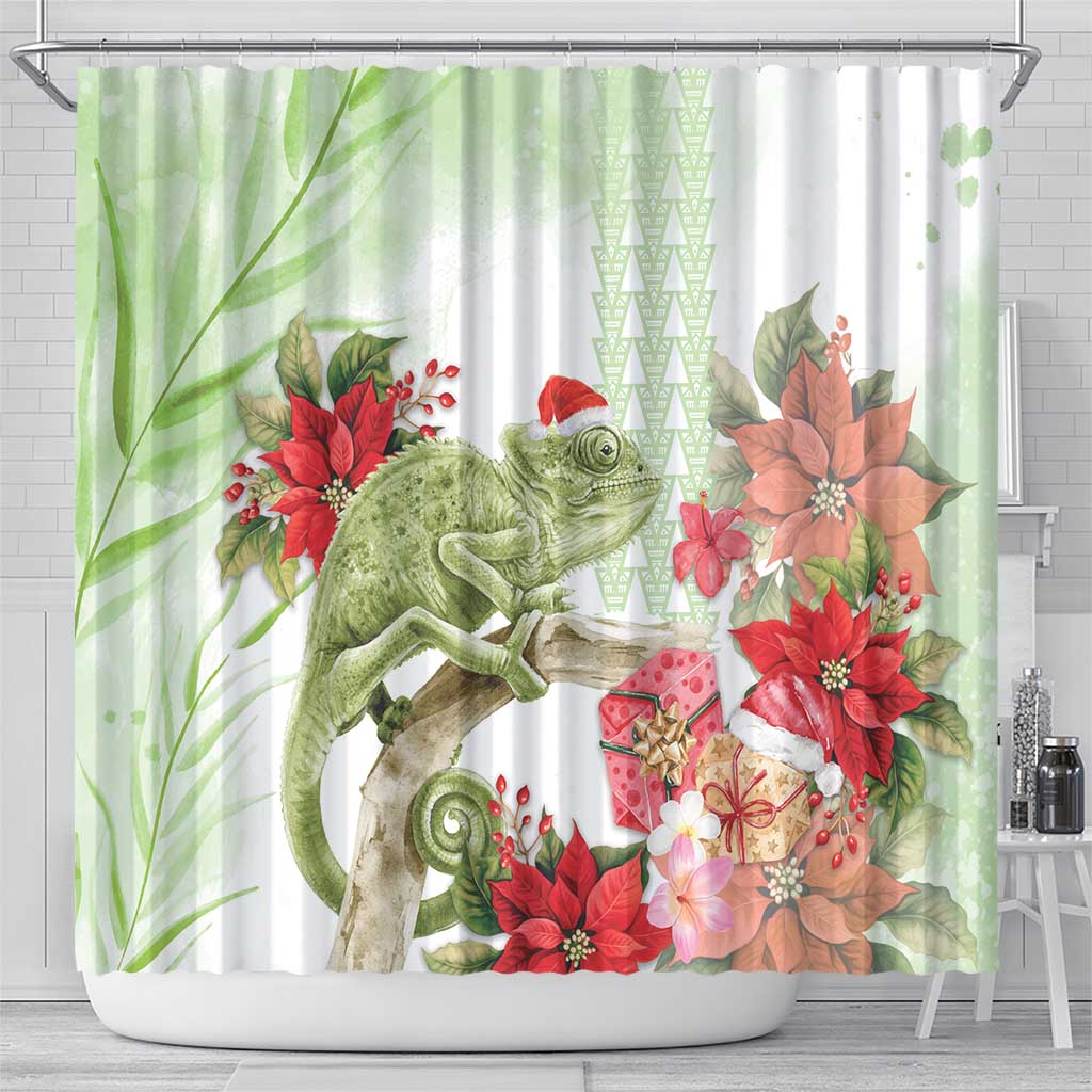 Pastel Green Hawaii Chameleon Christmas Shower Curtain Mele Kalikimaka Kakau - Watercolor LT14 - Polynesian Pride