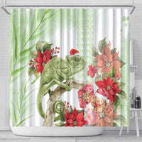 Pastel Green Hawaii Chameleon Christmas Shower Curtain Mele Kalikimaka Kakau - Watercolor LT14 - Polynesian Pride