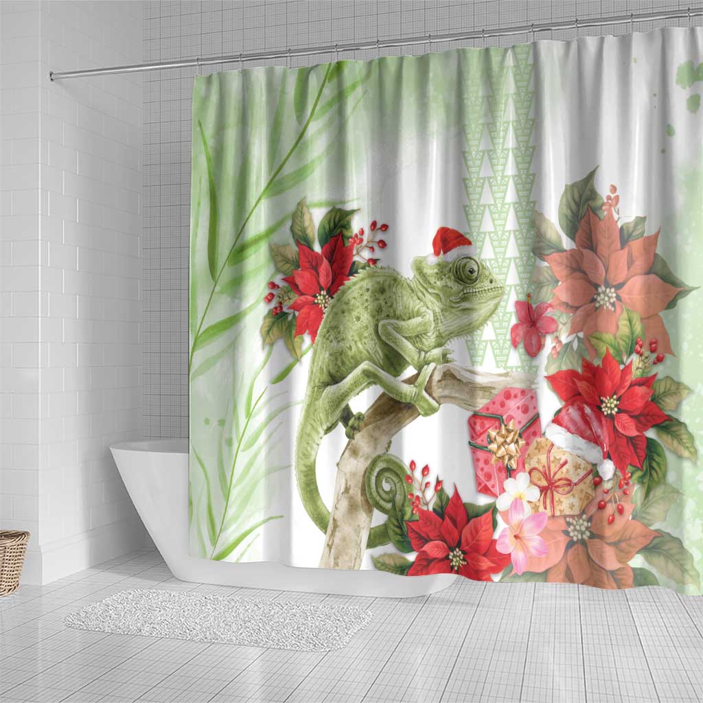 Pastel Green Hawaii Chameleon Christmas Shower Curtain Mele Kalikimaka Kakau - Watercolor LT14 - Polynesian Pride
