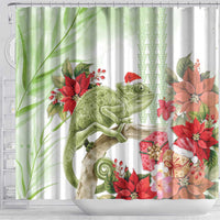 Pastel Green Hawaii Chameleon Christmas Shower Curtain Mele Kalikimaka Kakau - Watercolor LT14 - Polynesian Pride