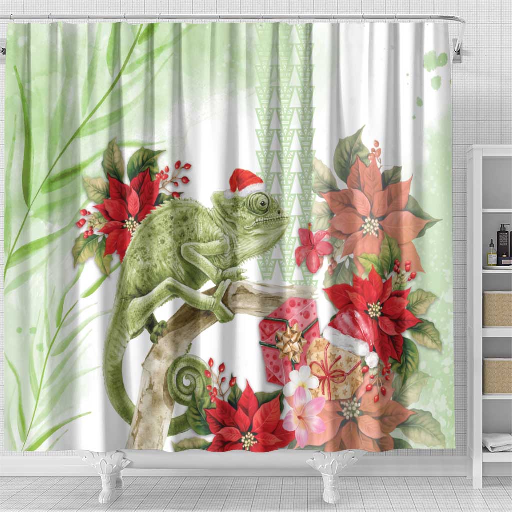 Pastel Green Hawaii Chameleon Christmas Shower Curtain Mele Kalikimaka Kakau - Watercolor LT14 - Polynesian Pride