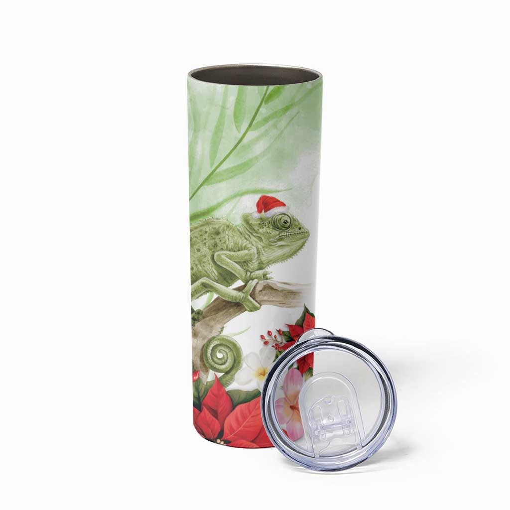 Pastel Green Hawaii Chameleon Christmas Skinny Tumbler Mele Kalikimaka Kakau - Watercolor LT14 - Polynesian Pride