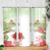Pastel Green Hawaii Chameleon Christmas Skinny Tumbler Mele Kalikimaka Kakau - Watercolor LT14 - Polynesian Pride
