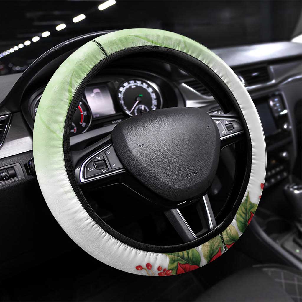 Pastel Green Hawaii Chameleon Christmas Steering Wheel Cover Mele Kalikimaka Kakau - Watercolor LT14 Universal Fit Green - Polynesian Pride